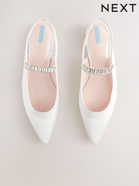 Norsunluu - Forever Comfort® Wedding Point Toe Jewel Mary Jane Bridal Slingback Shoes (AA6872) | €70