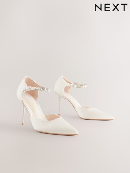 Ivory Forever Comfort® Wedding Point Toe Jewel Ankle Strap Bridal Heels (AA6904) | R$ 490