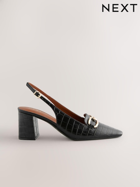 Black Standard/Wide Fit Forever Comfort® Square Toe Hardware Slingback Block Heels (AA6917) | 153 QAR