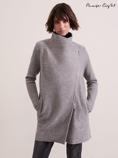 Phase Eight Grey Byanca Zip Knit Coat (AA6998) | ₪679