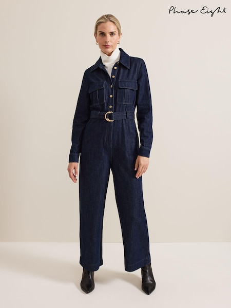Phase Eight Blue Avalon Denim Utility 100% Cotton Jumpsuit (AA7000) | €72