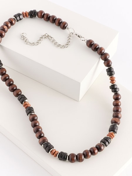 DCK Mens Wooden Beaded Chocolate Brown Necklace (AA7050) | €23