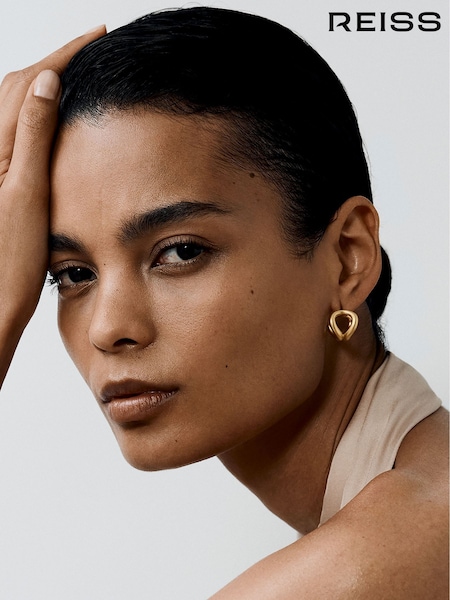 Złoty kolor - Reiss Phoebe Double-loop Huggie Earrings