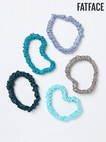 Синий - FatFace Plain Satin Scrunchies 5 Pack (AA7176) | €14