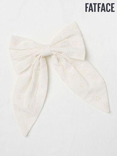 FatFace Ivory 100% Cotton Broderie Detail Hair Bow (AA7183) | €15