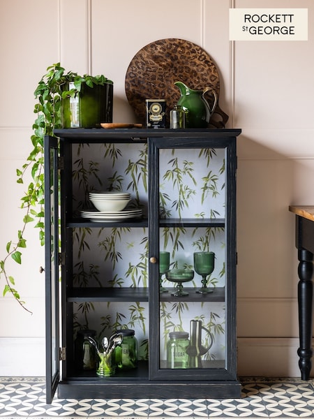 Rockett St George Black Bamboo Patterned Glass Cabinet (AA7239) | €821