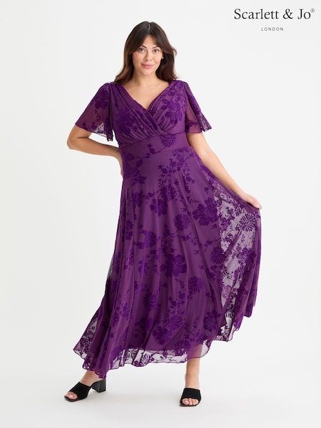 Пурпурный - Scarlett & Jo Isabelle Chinoise Flock Angel Sleeve Maxi Dress (AA7425) | €146