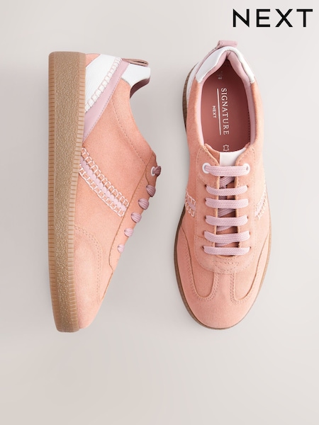 Кораллово-розовый - Forever Comfort® Leather Chunky Sole Lace-Up Trainers (AA7439) | €58