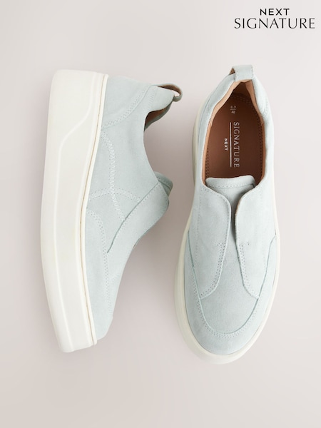 Blue Slip On Signature Forever Comfort® Leather Chunky Wedge Platform Trainers (AA7443) | R$ 455