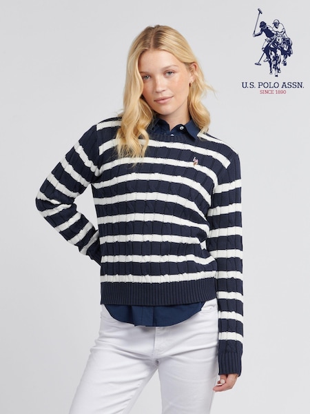 U.S. Polo Assn. Blue Womens Thin Stripe Cable Jumper (AA7490) | AED189