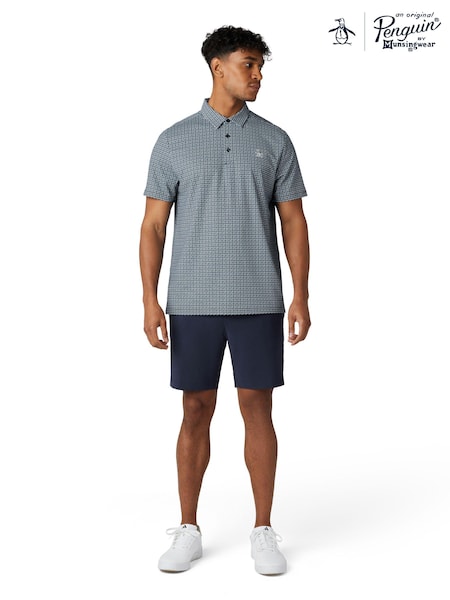 Original Penguin Golf Micro Geo Print Blue Polo Shirt (AA7493) | ‏302‏₪