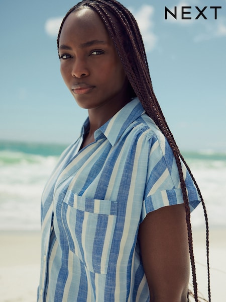 Blue Stripe Short Sleeve Shirt with Linen (AA7507) | 919 UAH