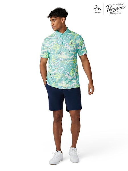 Original Penguin Golf Blue 60s Heritage Inspired Print Polo Shirt (AA7509) | ‏327‏₪