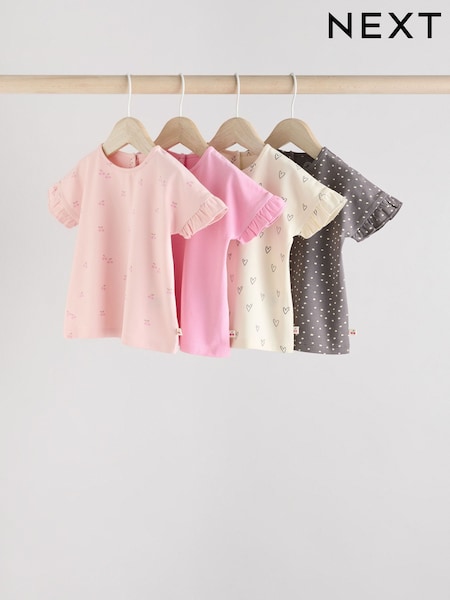 Pink/Cream/Grey Heart 4-pack Short Sleeve Baby Ribbed Top (AA7512) | €26 - €29