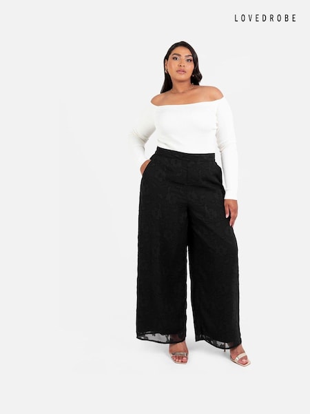 أسود - Lovedrobe Burnout Palazzo Trousers (AA7517) | ‏131 د.إ.‏