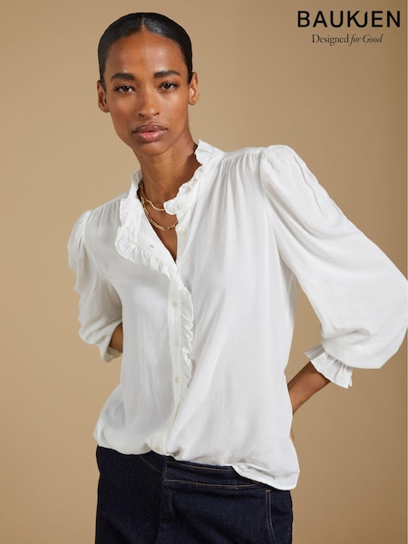 Baukjen Cream Aurora Frill Neck Sheer Blouse (AA7530) | 497 LEI