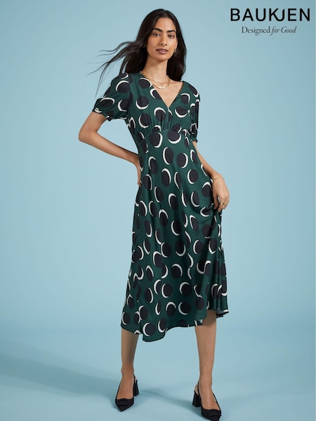 Baukjen Green Kaydence Printed Midi Tea Dress with Livaeco (AA7548) | €152