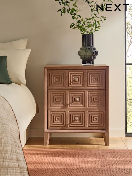 Brown Thalia Solid Mango Wood 3 Drawer Wide Bedside Table (AA7587) | €490