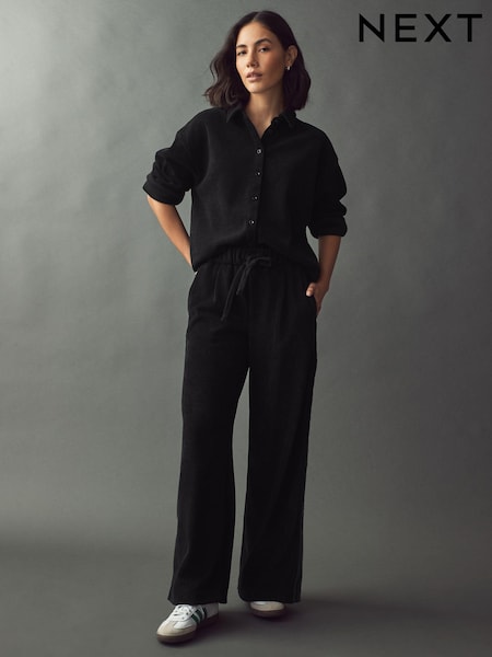 Black Side Stripe Pull On Wide Leg Corduroy Trousers (AA7593) | 1,131 UAH