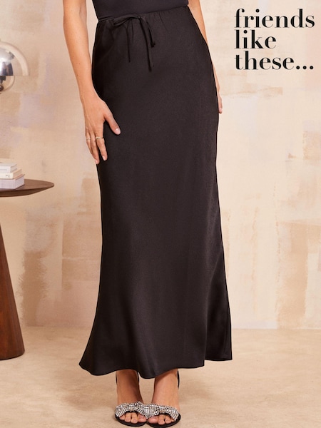Черный - Friends Like These Satin Bias Maxi Skirt With Tie Waist (AA7623) | €21