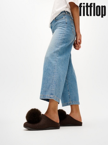 Smeđa - Fitflop Iq-snug Felt Pom Pom Slippers