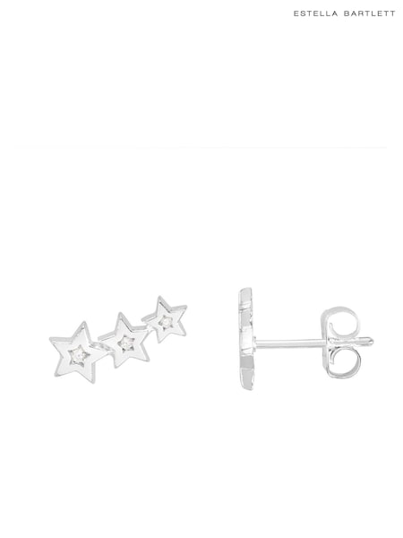 Estella Bartlett Silver Tone Cubic Zirconia Star Stud Crawler Earrings (AA7654) | €38