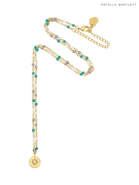 Guld/Grön - Estella Bartlett Cz Pendant Rainbow Beaded Necklace (AA7657) | kr570