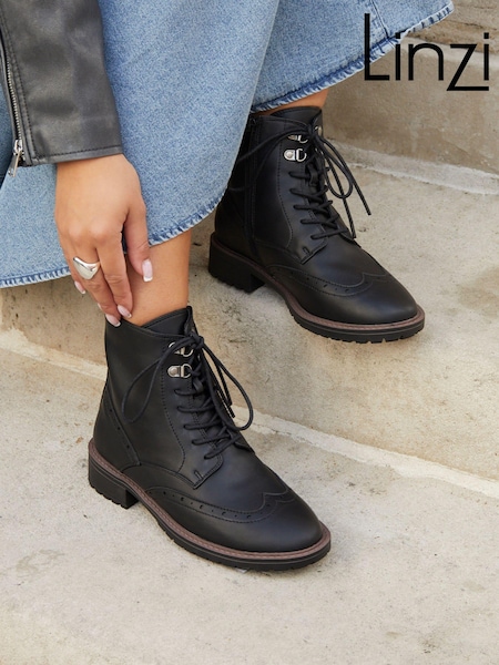 Linzi Kinsley Wide Fit Lace-Up Biker Ankle Boots (AA7698) | 313 LEI
