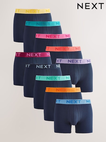 Navy Bright Contrast Waistband 10 pack A-Front Boxers (AA7704) | €53