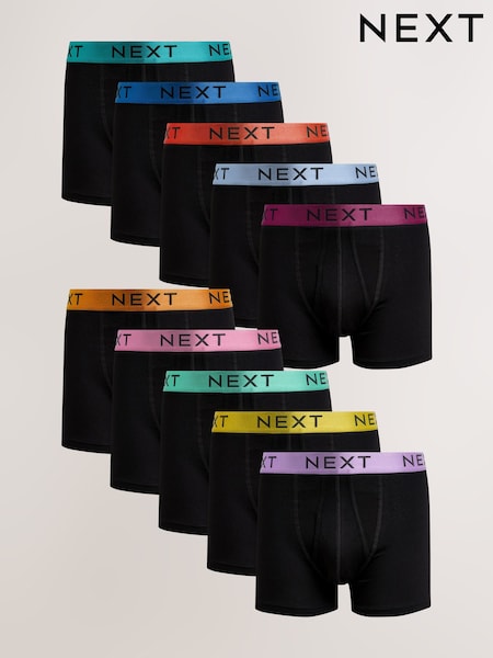 Black Bright Colour Shiny Waistbands 10 pack A-Front Boxers (AA7711) | €53