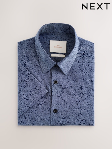 Blue Survival Print Regular Fit 100% Cotton Short Sleeve Formal Shirt (AA7748) | kr950