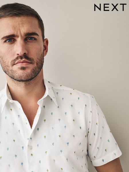 White Ice Cream Dream Regular Fit 100% Cotton Short Sleeve Formal Shirt (AA7749) | €66