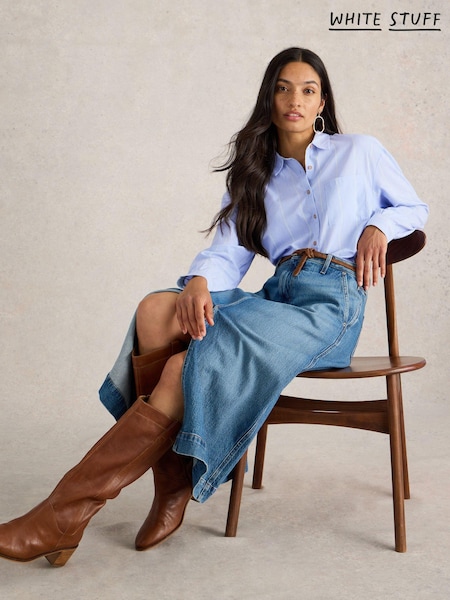 White Stuff Blue Laurel Longline Cotton Shirt (AA7800) | AED160