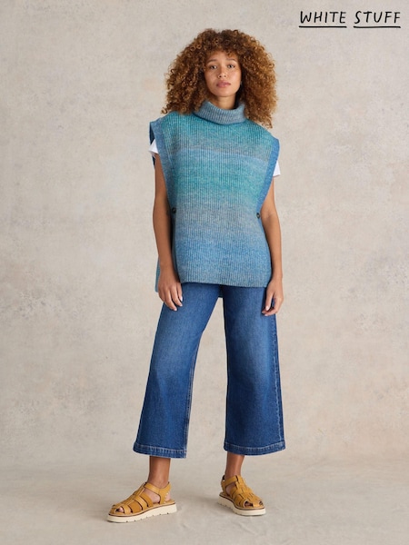 White Stuff Blue Spacedye Knitted Poncho (AA7804) | 279 QAR
