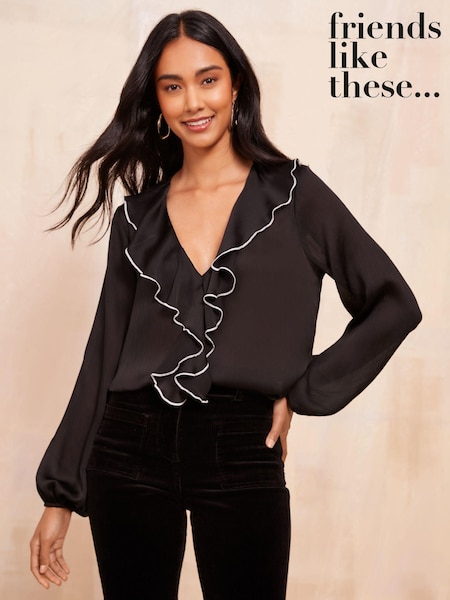 Friends Like These Ruffle Front Puff Sleeve Blouse (AA7814) | 156 LEI