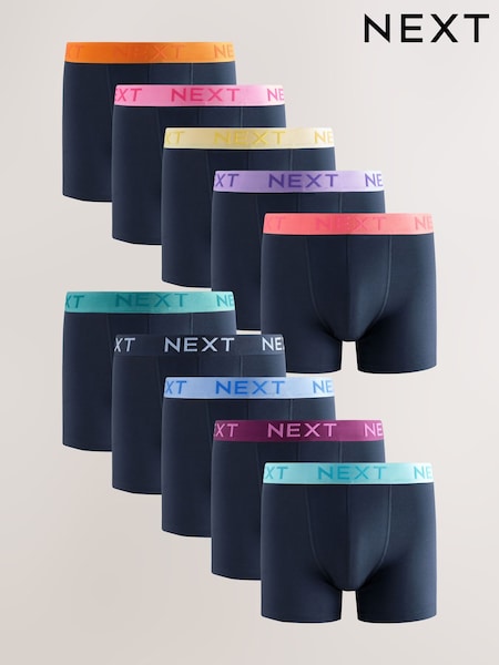 Navy Bright Contrast Waistband Rich Trunk Boxers 10 Pack (AA7828) | OMR21