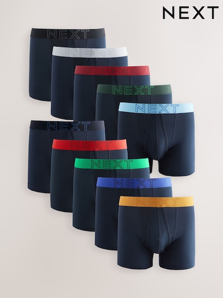 Navy Bright Bold Colour Waistband 10 pack A-Front Boxers (AA7846) | €53