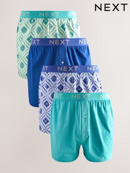 Navy Blue/Sea Green Tile 4 pack Boxers (AA7847) | €35