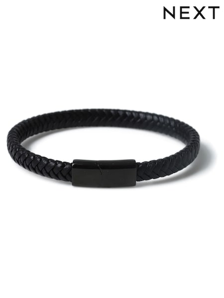 Genuine Plait Leather Wristwear Black Bracelet (AA7903) | ‏148 ر.ق.