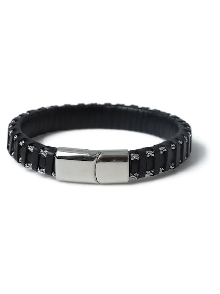 DCK Mens Genuine Leather And Chain Black Bracelet (AA7905) | €54