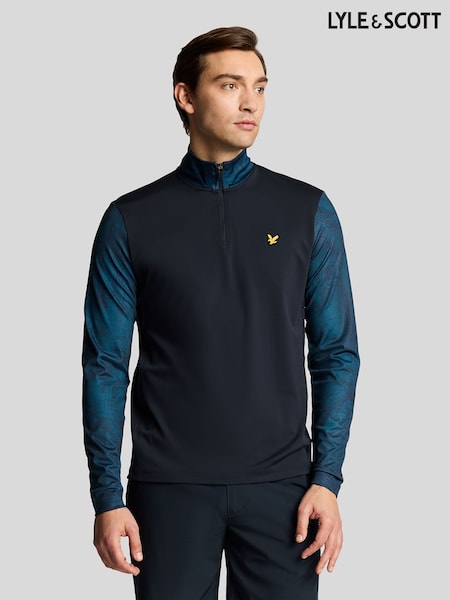 Lyle & Scott Navy Golf Printed 1/4 Zip Midlayer Jumper (AA7913) | €106