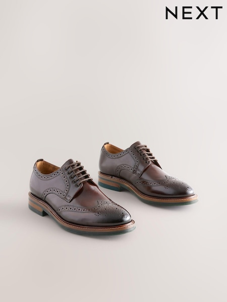 Brown Standard Fit Leather Contrast Sole Chunky Brogues Shoes (AA7962) | $164