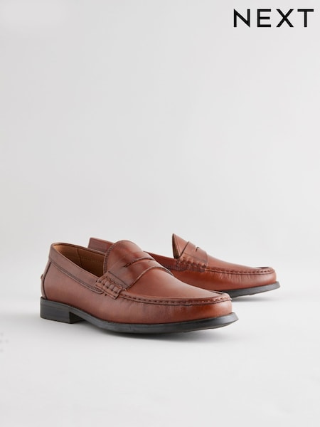 Tan Brown Standard Fit Penny Loafers (AA7997) | kr820
