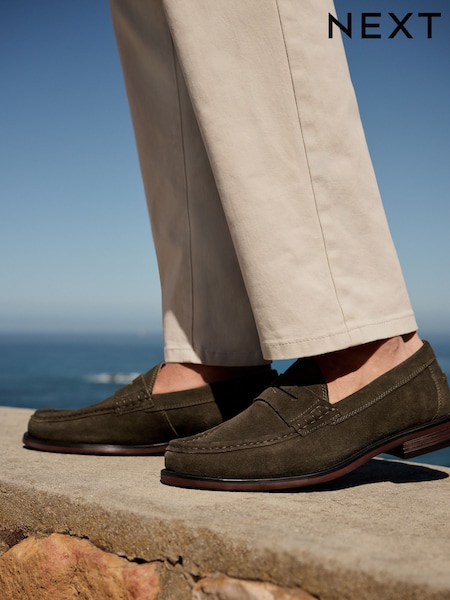 Green Standard Fit Suede Penny Loafers (AA8126) | €57