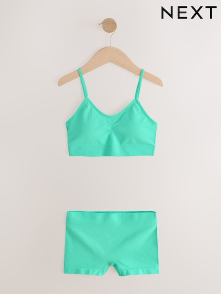 Teal Blue Seamfree Crop Tops And Shorts 2 Pack Set (7-16yrs) (AA8142) | €15