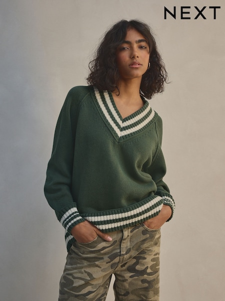 Green V-Neck Cricket Jumper With Cotton (AA8173) | 1,307 UAH