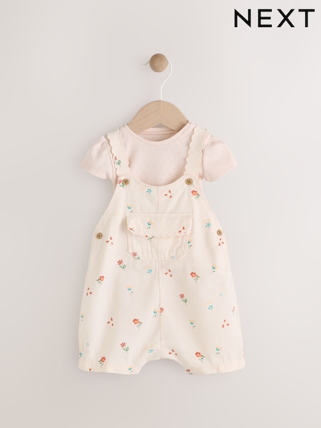 White Floral Baby Short Sleeve Bodysuit and Dungarees Set (0mths-2yrs) (AA8189) | $39 - $44