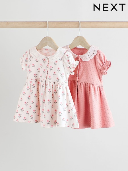 وردي/أبيض زهور - Jersey Baby Dresses 2 Pack (0-18mths) (AA8198) | ‏107 ر.س.‏ - ‏119 ر.س.‏