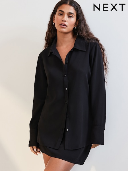 Black Crepe Long Sleeve Button Down Shirt (AA8213) | 1,131 UAH