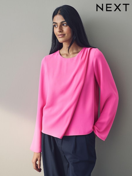 Pink Asymmetric Drape Long Sleeve Top (AA8234) | €22